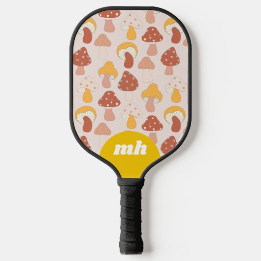 Retro 70s paddenstoel monogram pickleball paddle (Voorkant)