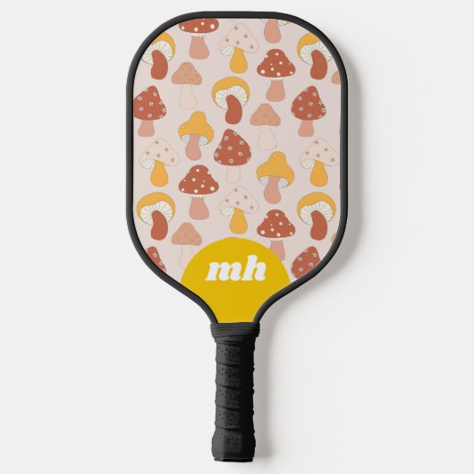 Retro 70s paddenstoel monogram pickleball paddle (Achterkant)