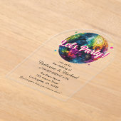 Retro 70's Party Disco Ball Sparkle Glam Wedding Acryl Uitnodigingen (Laagn)