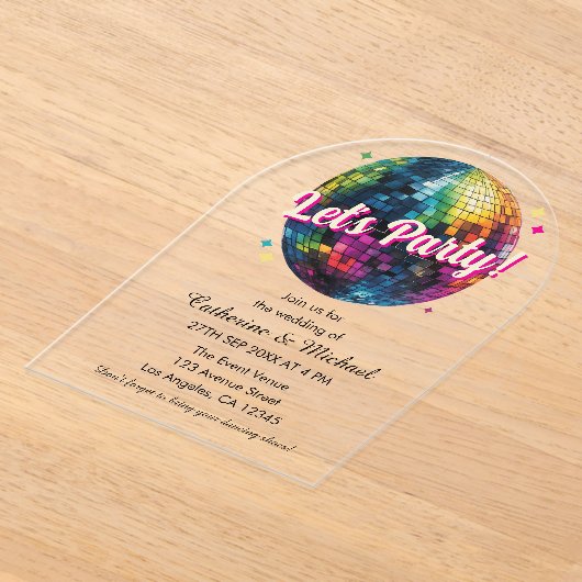 Retro 70's Party Disco Ball Sparkle Glam Wedding Acryl Uitnodigingen (Laagn)