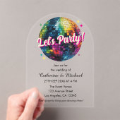 Retro 70's Party Disco Ball Sparkle Glam Wedding Acryl Uitnodigingen (Insitu (Draagbaar))