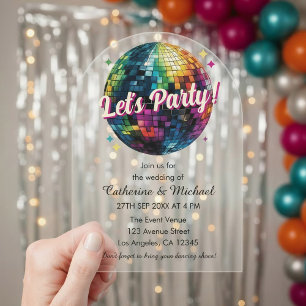 Retro 70's Party Disco Ball Sparkle Glam Wedding Acryl Uitnodigingen