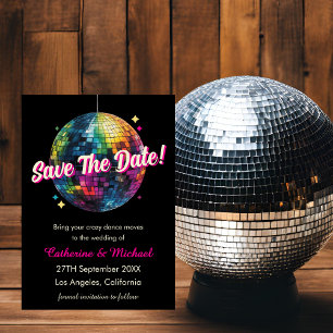 Retro 70's Party Disco Ball Sparkle Glam Wedding Save The Date