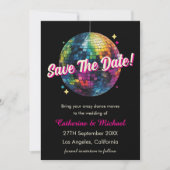 Retro 70's Party Disco Ball Sparkle Glam Wedding Save The Date (Voorkant)