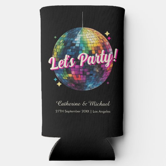 Retro 70's Party Disco Ball Sparkle Glam Wedding Seltzer Blikjeskoeler (Achterkant)