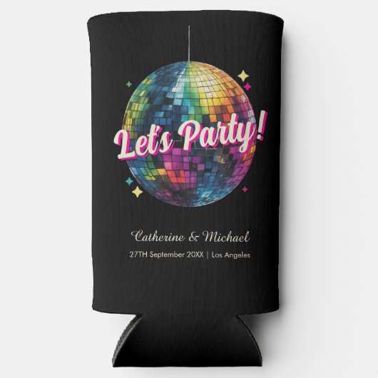 Retro 70's Party Disco Ball Sparkle Glam Wedding Seltzer Blikjeskoeler (Voorkant)