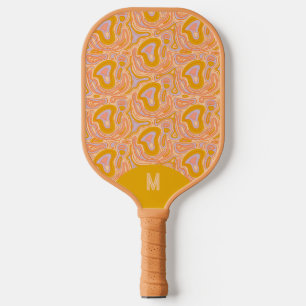 Retro 70's Pastel Gele Monogram Topografie  Pickleball Paddle