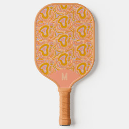 Retro 70's Pastel Peach Monogram Topography Pickleball Paddle