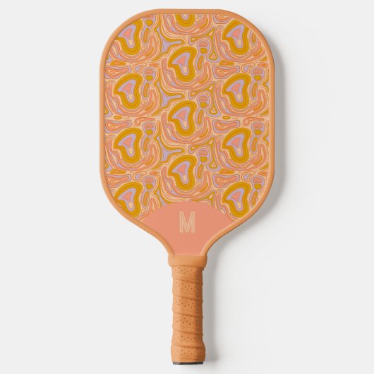 Retro 70's Pastel Peach Monogram Topography Pickleball Paddle (Voorkant)