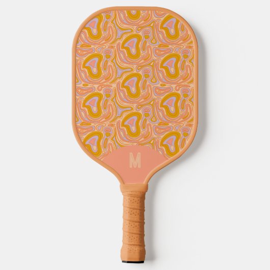 Retro 70's Pastel Peach Monogram Topography Pickleball Paddle (Achterkant)