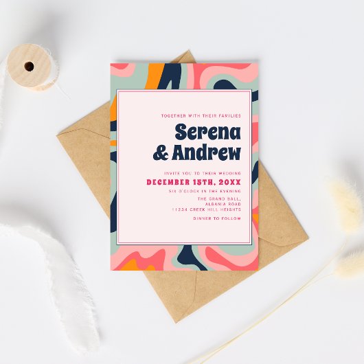 Retro 70s Pastel Roze Groovy Abstract Kaart