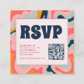 Retro 70s Pastel Roze Groovy QR Code RSVP Informatiekaartje (Voorkant)