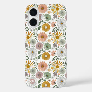 Retro 70s Pastel Waterverf Bloemen gepersonaliseer iPhone 16 Hoesje