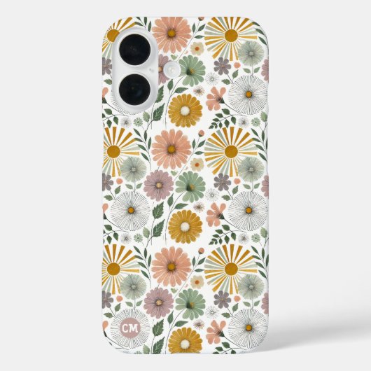 Retro 70s Pastel Waterverf Bloemen gepersonaliseer Case-Mate iPhone Case (Achterkant)