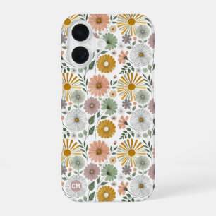 Retro 70s Pastel Waterverf Bloemen gepersonaliseer iPhone 16 Hoesje