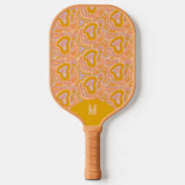 Retro 70's Pastel Yellow Monogram Topography  Pickleball Paddle