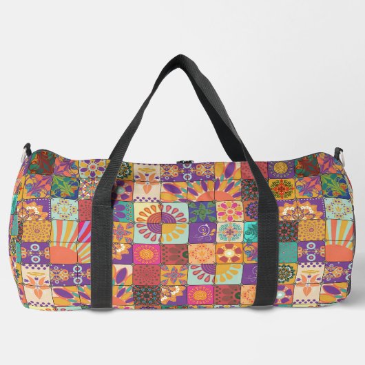 Retro 70s Patchwork Duffle Bag Plunjezak (Voorkant)