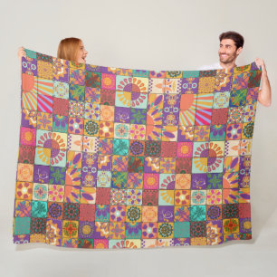 Retro 70s Patchwork Fleece Deken
