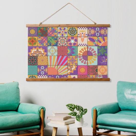 Retro 70s Patchwork muur opknoping Hangend Wandkleed (Woonkamer)