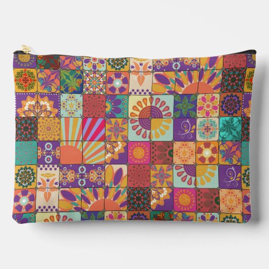 Retro 70s Patchwork Zippered Pouch Etui (Voorkant)