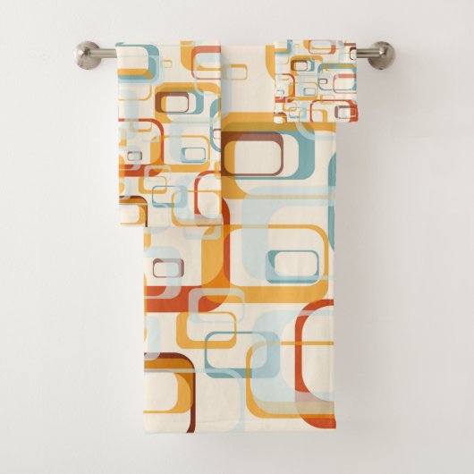 Retro  70s patroon in schaduwen van Oranje blauw Bad Handdoek (Insitu)