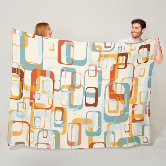 Retro  70s patroon in schaduwen van Oranje blauw Fleece Deken (In situ)