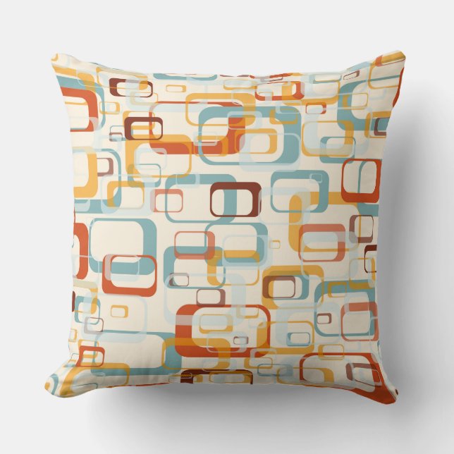 Retro  70s patroon in schaduwen van Oranje blauw Kussen (Voorkant)