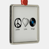 Retro 70s Peace Love Vinyl Metalen Ornament (Rechts)