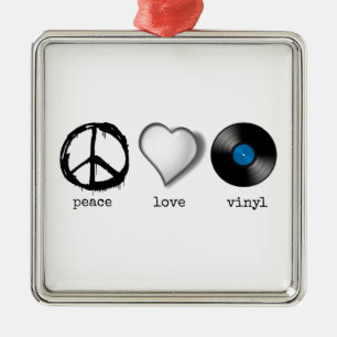 Retro 70s Peace Love Vinyl Metalen Ornament