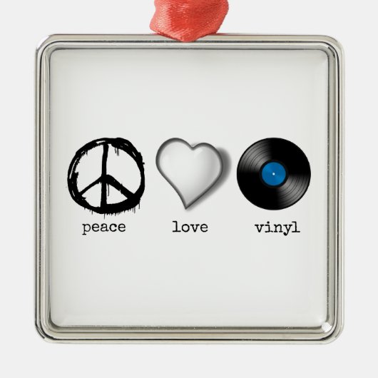 Retro 70s Peace Love Vinyl Metalen Ornament (Voorkant)