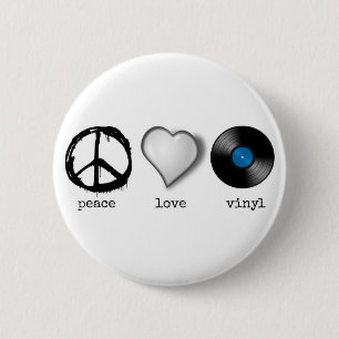 Retro 70s Peace Love Vinyl Ronde Button 5,7 Cm