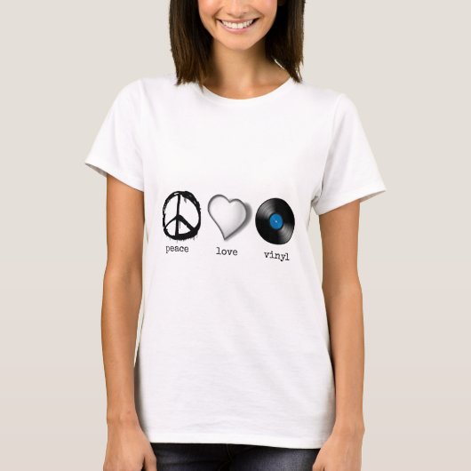 Retro 70s Peace Love Vinyl T-shirt (Voorkant)