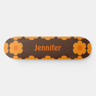 Retro 70s Persoonlijke bruine en Oranje Floral Persoonlijk Skateboard