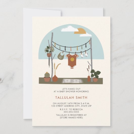 Retro 70s Planten Clothesline Neutraal Baby shower Kaart (Voorkant)