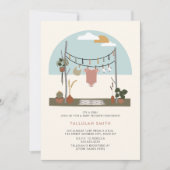 Retro 70s Planten Waslijn Baby Shower Meisje Kaart (Voorkant)