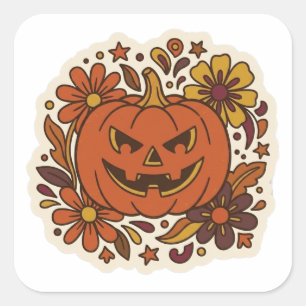 Retro 70s Pompoen Halloween Bloem Sticker