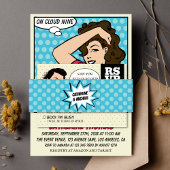 Retro 70's Pop Kunst Stripboek Bruiloft Blauw Uitnodigingen Wikkel