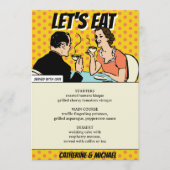 Retro 70's Pop Kunst Stripboek Leuk Bruiloft Menu (Voorkant)