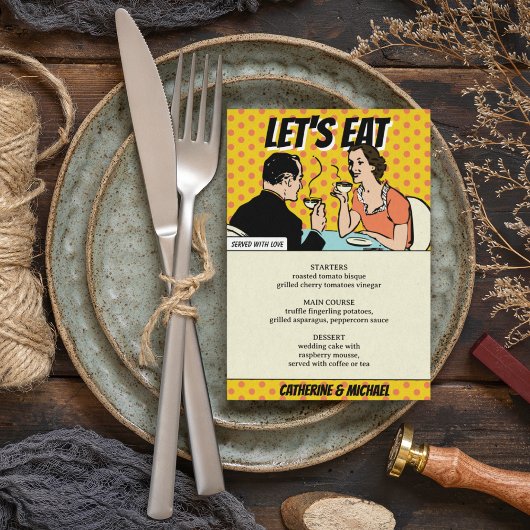 Retro 70's Pop Kunst Stripboek Leuk Bruiloft Menu