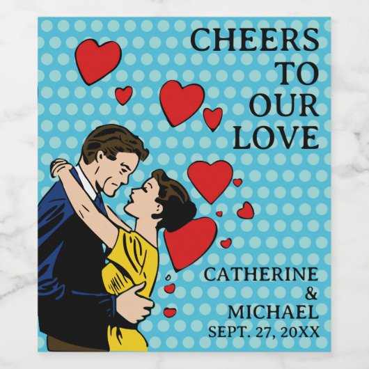 Retro 70's Pop Kunst Stripboek Romantisch Leuk Bru Wijn Etiket (Enkel label)