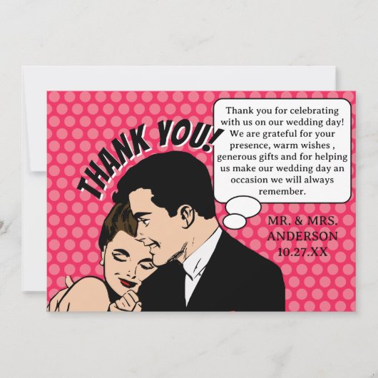 Retro 70's Pop Kunst Stripverhaal Plezier Romantis Bedankkaart (Voorkant)