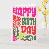 Retro 70s Psychedelische Hippie Bloem Verjaardag Kaart (Gele Bloem)