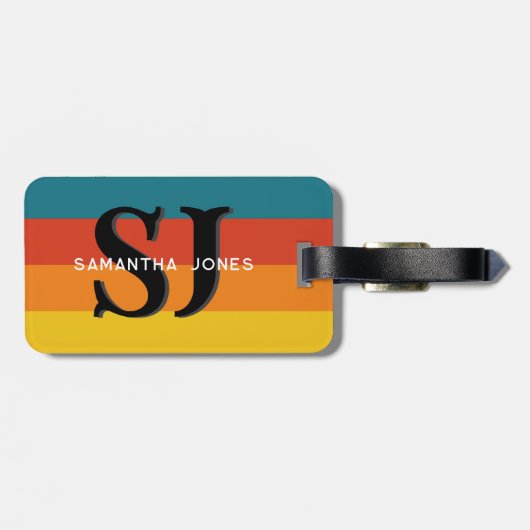 Retro 70s Rainbow Bold Stripes Initialen Monogram Bagagelabel (Achterkant horizontaal)