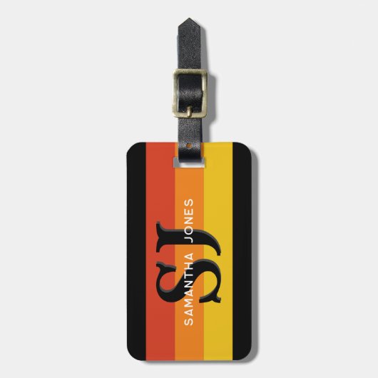 Retro 70s Rainbow Bold Stripes Initialen Monogram Bagagelabel (Voorkant verticaal)