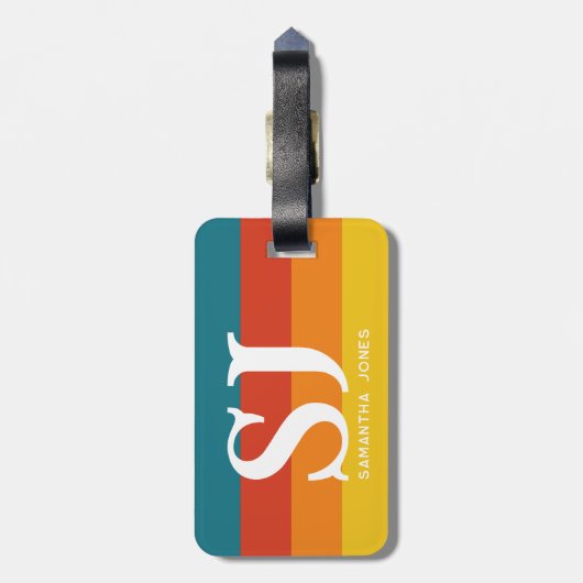 Retro 70s Rainbow Bold Stripes Initialen Monogram Bagagelabel (Achterkant verticaal)