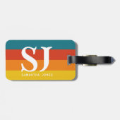 Retro 70s Rainbow Bold Stripes Initialen Monogram Bagagelabel (Achterkant horizontaal)