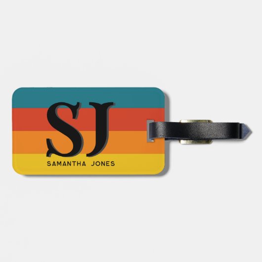 Retro 70s Rainbow Bold Stripes Initialen Monogram Bagagelabel (Achterkant horizontaal)