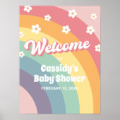 Retro 70s Rainbow Daisy Baby shower Welkomstbord Poster (Voorkant)