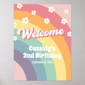 Retro 70s Rainbow Daisy Verjaardag Welkom Teken Poster (Voorkant)