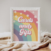 Retro 70s Rainbow Daisy Verjaardagskaarten en gesc Poster